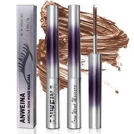 2PCS Iron Wand Mascara, Telescopic Tubing Mascara Black Washable Metal WandMascara, 3D Curling Iron Wand Fiber Lash ExtensionMascara Non-Clumping Smudge-Proof Long Lasting No-Flake (brown)