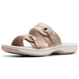 Clarks Women's Breeze Maye Slide Sandal, Sand Synthetic, 9