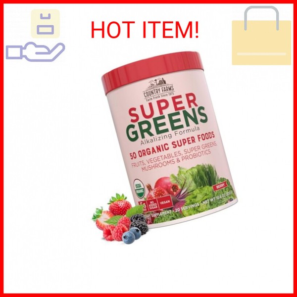 Country Farms Super Greens Berry Flavor, 50 Organic Super Foods,