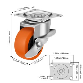 2 Inch Caster Wheels, Casters Set of 16,Heavy Duty Caster with Brake,Top Plate Swivel Wheels Industrial Castors Polyurethane Wheel, Locking Castor for Furniture Carts and Workbench