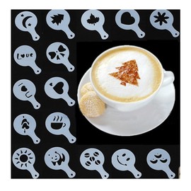 SIPLIV Coffee Art Tool Kit 60 Pcs Different Kinds of Patterns Coffee Decorating Stencils and A Stainless Steel Cocoa Powder Shaker with Fine-Mesh Lid for Baking Cooking Home Restaurant