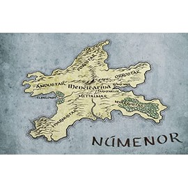 Númenor Color Map Illustration - Fantasy Middle Earth Poster Print (11x17 inches)