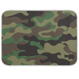 ZzWwR Simple Green Camouflage Pattern Absorbent Dish Drying Mat Microfiber Kitchen Countertop Table Protector Multi-Purpose Counter Rack Sink Drainer Pad (16" x 18")