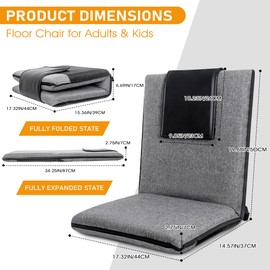 FASTMOMENT Floor Chair with Back Support 14-Position Adjustable Floor Chair Portable Floor Chair for Adults & Kids Foldable Meditation Chair with Japanese KOYO Bearings & Washable Linen Cover (Grey)