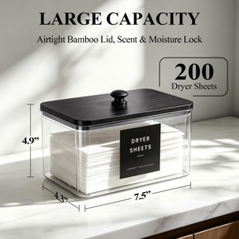 Dryer Sheet Holder with 6 Labels for Laundry Room Organization and Storage