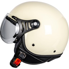 Yesmotor 3/4 Motorcycle Helmets Retro Open Face Vespa Scooters Helmet with Clear Visor for Men and Women- DOT Approved（White,M）