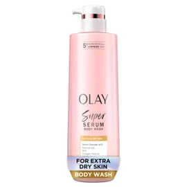Olay Super Serum Body Wash for Extra Dry Skin, 24hr Long Lasting Hydration, 5+ Ingredient Complex for Bright Even Firm Luminous Skin, with Vitamin E, and Shea Butter 18.5 Fl Oz