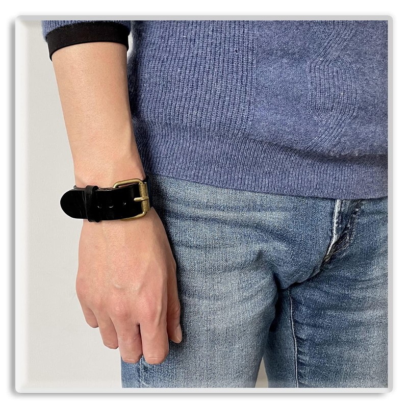 Xusamss Punk Rock Belt Buckle Wristband Adjustable Leather Cuff Bracelet(Black)