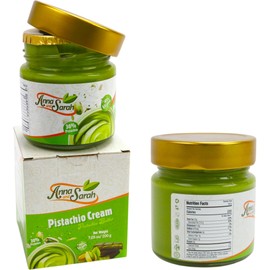 Pistachio Butter Spreadable Cream, 7.05 oz (200 gr) in Glass Jar with Box, 30% Pistachios, Rich & Nutty Cream Spread for Knafeh and Dubai Chocolate, Chocolate Bars, Gluten Free, Vegan, Halal
