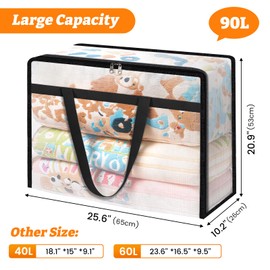 BlissTotes 8 Pack Clear Clothes Storage Bags, Moving Bags, Foldable Blanket Storage Under Bed Storage Containers with Sturdy Zipper and Handle for Clothing, Comforter, Bedding, Sheet (90L)