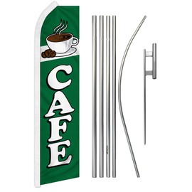 Cafe (Green) Swooper Advertising Flag & Pole Kit - Perfect for Cafes, Coffee Shops, Diners, Restaurants