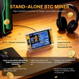 Bitcoins Miner NM V2, 1010 KH/s BTC Solo Miner, One Shot Miner with ESP32 Development Board, 2.8 Inch Smart Display Lottery Miner Crypto Mining Machine for Home with Shell