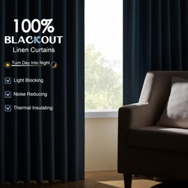 UHITECH Short Linen Curtains 45 Inches Long for Living Room 2 Panels Thermal Curtain Windows Room Darkening Drapes Blackout Bedroom Blue Cortinas para Sala