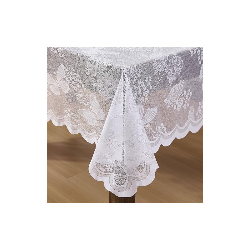 HLC.ME Butterfly Floral Tablecloth Lace Fabric Tablecloth for Oval Table