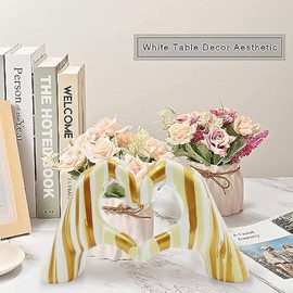 MOYI Fluid White Yellow Decor for Living Room Bedroom Bookshelf Coffe Table, Heart Hands Statue Shelf Decor,Love Finger Aesthetic Boho Wedding Accents Decorations, Knick Knacks Home Decor for Shelves