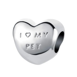 QeenseKc Puppy Dog Paw Print Charms I Love Pet Clear CZ Heart Beads fit European Bracelet Necklace