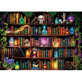 Halloween Scientist Laboratory Backdrop Witch Bookshelf Magic Poison Apothecary Skull Photography Background Kids Adult Halloween Wizard Theme Home Library Party Decorations Banner Supplies (8x6FT)