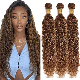 Tuheerst Real Hair Extensions Weft Hair Extensions Real Hair Wefts Human Hair Bundles Water Wave Bundles P427 Highlight Blonde Double Weft 100 g/PC Long Hair Bundles 32 32 32 Inches