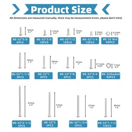 Glarks 270Pcs Machine Screw Assortment Kit #8-32 Stainless Steel Phillips Pan Head Assorted Nuts Bolts and Flat Washers Set, 304 Stainless Steel Machine Screws Assortment Set with Storage Case