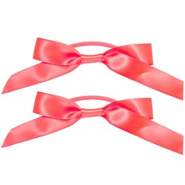 Mia Spirit Satin Ribbon Bow Ponytailers, Hair Accessories for Dance, School, Uniform, Cheer, Sports, For Girls, Kids 2pcs (neon orange)