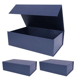Aimyoo Navy Blue Collapsible Gift Box with Magnetic Closure Lids 13.8x9x4.3 in, Bridesmaid Groomsmen Proposal Box, Large Rectangle Box for Present Graduation Storage 3 Pack