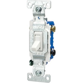 EATON Wiring 1303-7W-BOX 15-Amp 120-volt Standard Grade 3-Way Toggle Switch with Push and Side Wiring, Non-Grounding, White