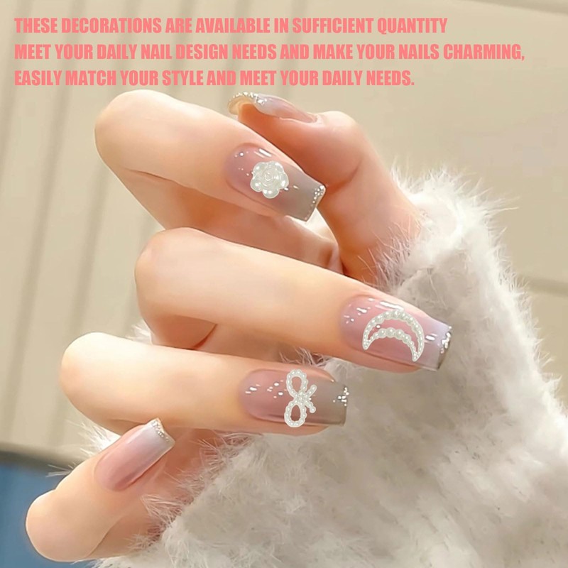 Pearls Nail Charms,200PCS Mixed Styles Rose Flower Moon Heart Bow