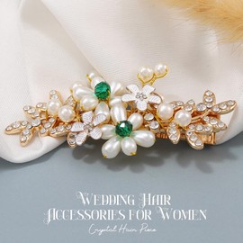 Heread Pearl Bride Wedding Hair Clip Gold Rhinestones Bridal Hair Pieces Flower Hair Barrette Accessories for Women and Girls (Gold)