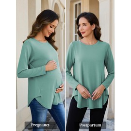Liu & Qu 3 Packs Womens Maternity Shirts Split Side Long Sleeve Pregnancy Tops Loose Fit Casual Maternity Clothes