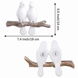 QUMENEY Resin Bird Hooks Creative Coat Hooks Wall Mounted Hook Rack 2 Birds Rack Vintage Wall Hanging Hooks Entrance Hanger for Keys Towels Coats Hats (White 2 Birds Hooks)