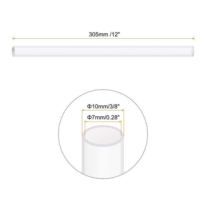Rebower 12" Clear Plastic Rigid Pipe 7mm x 10mm(0.3" x
