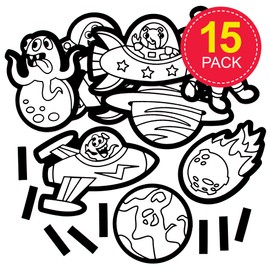 Baker Ross FE680 Solar System Colour In Magnets - Pack of 15, Make Your Own Magnets for Children to Decorate and Display, Creative Activities for Kids,Black