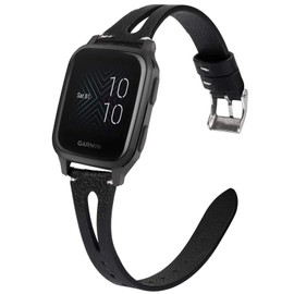 Compatible for Garmin Venu 2 Plus Band, YOUkei Slim Vintage Leather Strap Replacement for Women, Man, Wristband Accessories Compatible for Garmin Venu Sq/Venu 2 Plus Smartwatch 2022 (Black)