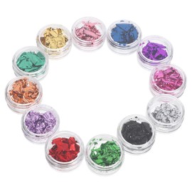 FOMIYES 12pcs Nail Glitter Foils Holographic Mermaid Iridescent Foil Flakes Thin Metallic Gold Silver Nail Art Decoration for Women DIY Manicure Charm