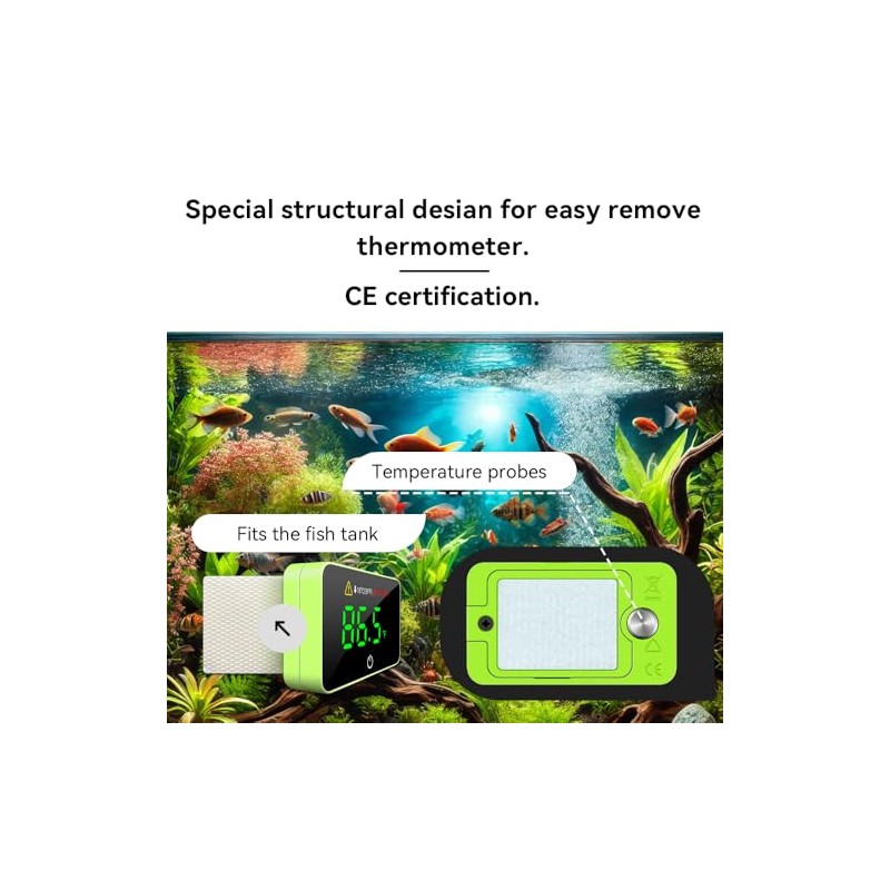 Aquarium Temperature Meter, LED Flashes When Beyond Normal Temperature Range,