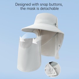 eaonitu UV Face Cover UPF 50+ Women Summer Face Covering Sun Hats for Women, Fishing Hat Breathable Wide Brim Summer Hat (Beige)