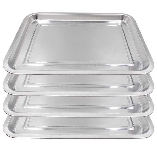 Tattoo Stainless Steel Tray - BoChang 4 Pack Stainless Steel Tattoo Trays 13.5" X 10" Dental Medical Tray Body Piercing Instrument Tray Flat Tool for Tattoo Supplies, Tattoo Kits
