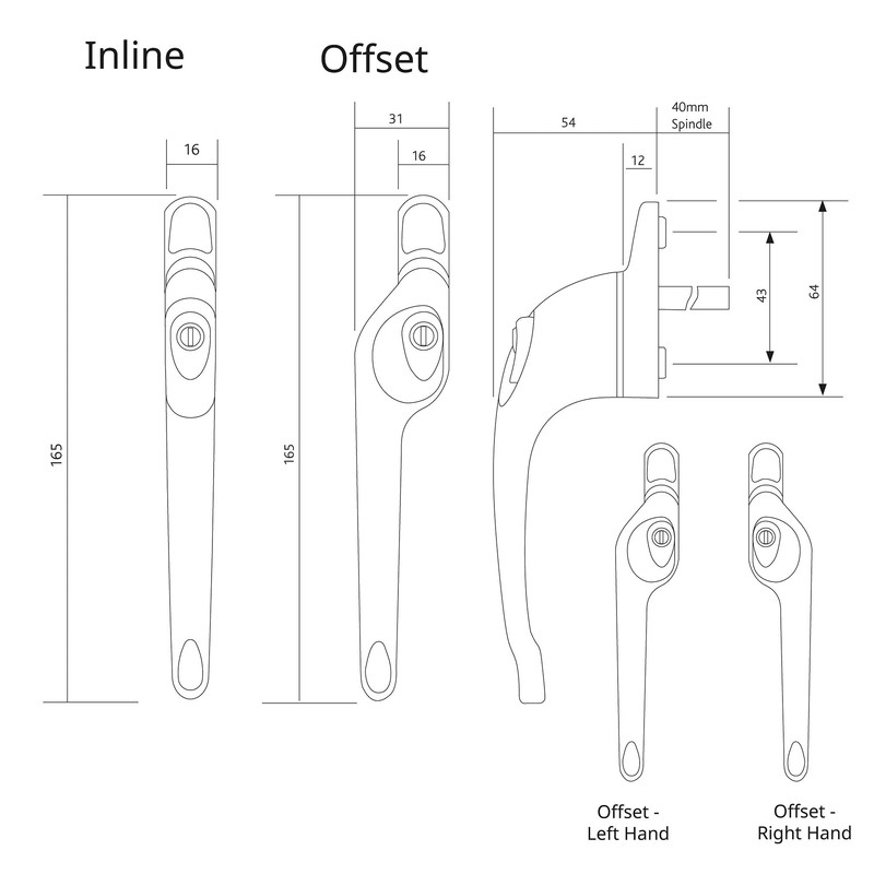 ERA Maxim Offset Locking Window Handle Right Hand Polished Gold