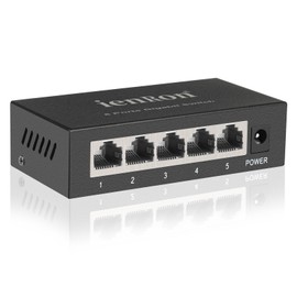 IenRon 5 Port Gigabit Ethernet Switch, Unmanaged 1000Mbps Network Hub, Plug & Play, Fanless Metal Housing, Wall/Desktop Mount for Home/Office/Gaming/Streaming , Black