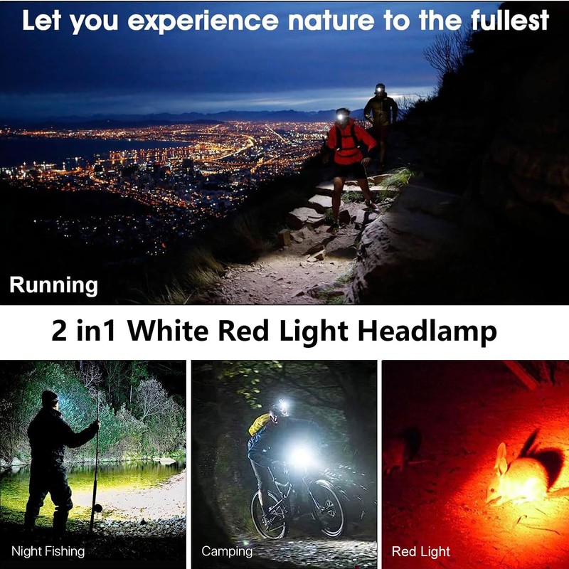 WINDFIRE Rechargeable Headlamp White Red LED Hunting Headlamps Super Bright