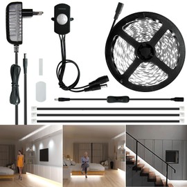 Sensky LED Strip 6 m Dimmable Stair Lighting with PIR Motion Sensor Indoor 12 V Cool White Strip 6000 K Cabinet Lighting Bed Lighting for Hallway, Cupboard, Wardrobe, Kitchen