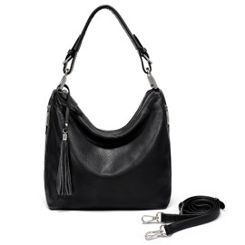 YALUXE Women's Genuine Leather Hobo Handbags Purses Shoulder Bags Cross-body Bags with Double Zippered Pockets