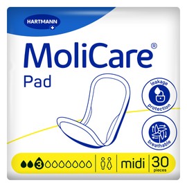 MoliCare Pad 3 Drops Anatomical Discreet Incontinence Pads for Men and Women for Mild to Moderate Bladder Weakness, Pack of 30