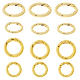 Hobbspring 12Pcs 4 Styles Spring Gate Ring Real 18K Gold Plated Ring Clips Brass Round Oval Clasp Carabiner Snap Clip Spring Keyring Buckle for DIY Handbag Keychains Bag Purse and Jewelry Connector