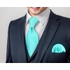 SHLAX&WING Long Thin Necktie Pocket Square Set Solid Aqua Indigo