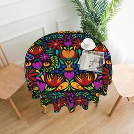 Pubnico Mexican Flower Round Tablecloth Kitchen Picnic Tablecloths Washable Table Cover for Dining Birthday Party Table Cloths Reusable Decoration Gardens Table Cloth 60in