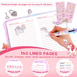 ENYILEE Unicorn Diary with Lock for Girls,Cute Plush Journal Notebook Set for Kid with Stickers,Fluffy Secret Notebook for Writing and Drawing Gifts for Girls ages 6-8