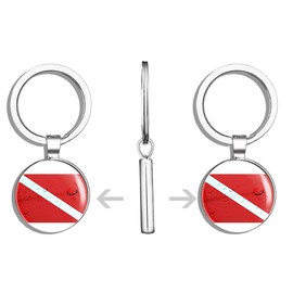 HJ Media Wet Look Scuba Dive Flag (Diving Diver) Metal Round Metal Key Chain Keychain Ring