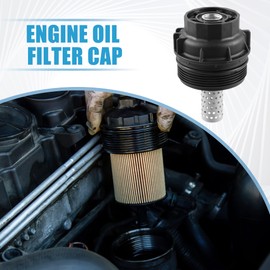 A ABSOPRO Engine Oil Filter Housing Cover Cap 156200S010 for Toyota Tundra 2008-2021 Plastic Metal Black Silver Tone