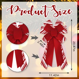 ALIBBON Large Merry Christmas Bows for Wreaths, Christmas Wreath Bows, Red Velvet Bows, Red White Pink Stripe Bows for Front Door, Christmas Decor, Holiday Craft Bows for Indoor Outdoor Decor